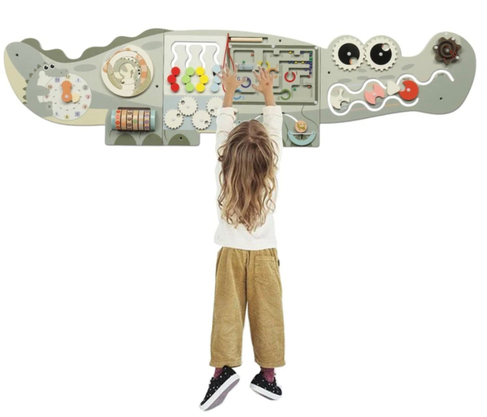Placa Montessori Busy Board 10 activitati Dinozaur, din lemn