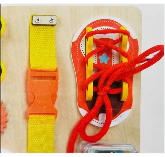 Placa Montessori Busy Board cu 9 activitati Shoe, din lemn [5]