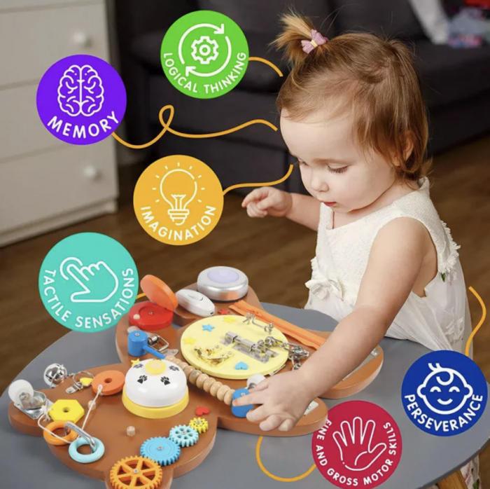 Placa Montessori Busy Board Ursulet maro, din lemn [5]