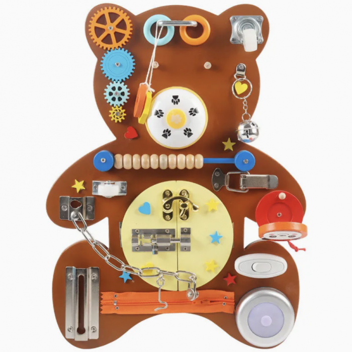 Placa Montessori Busy Board Ursulet maro, din lemn [2]