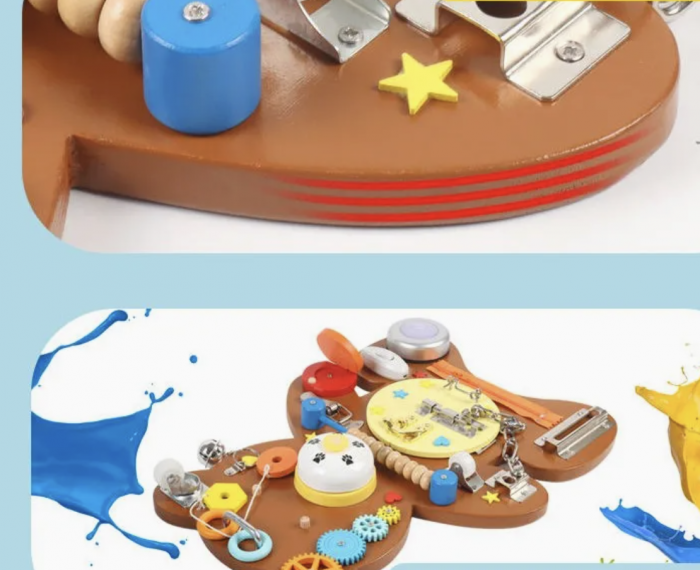 Placa Montessori Busy Board Ursulet maro, din lemn [6]