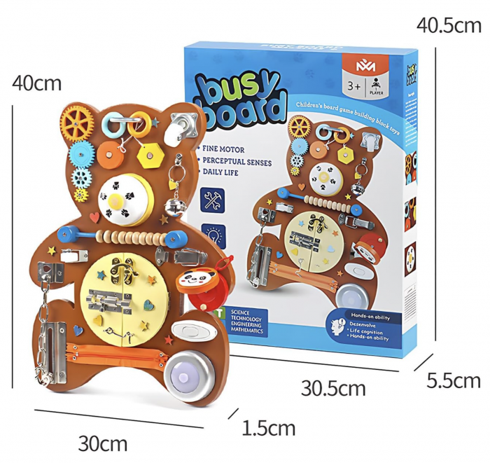 Placa Montessori Busy Board Ursulet maro, din lemn [9]