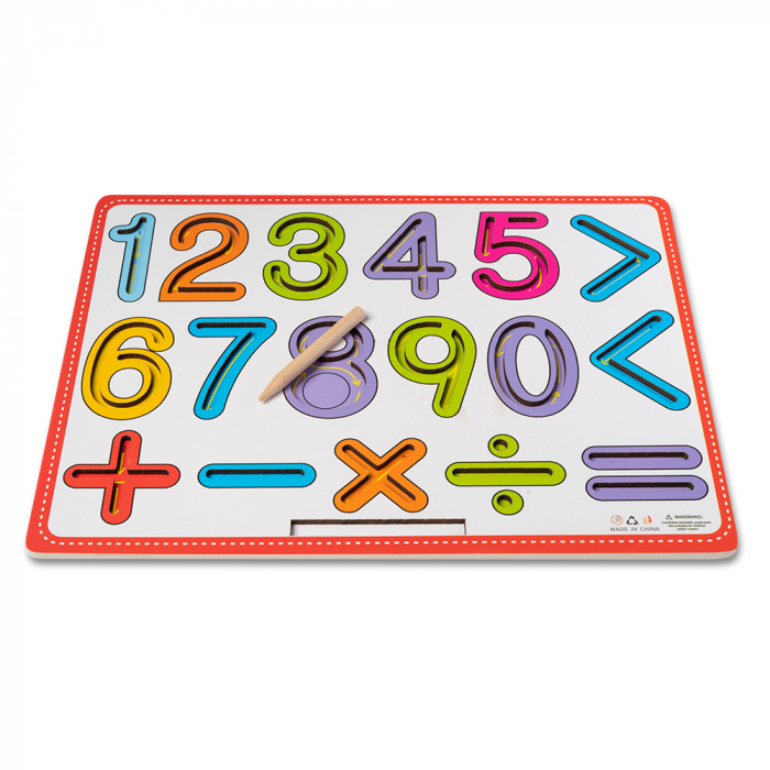 Placa Montessori Invata sa scrii Cifrele si semnele matematice, din lemn [2]