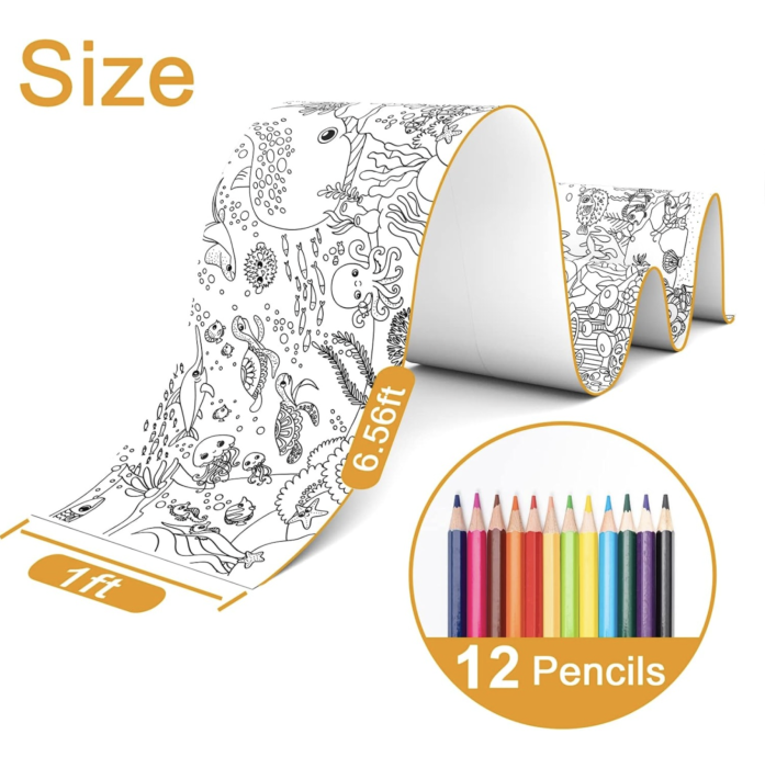 Plansa de Colorat tip Rulou Autoadeziv Ocean, 200x30 cm cu 12 Creioane  Descriere Produs: [5]