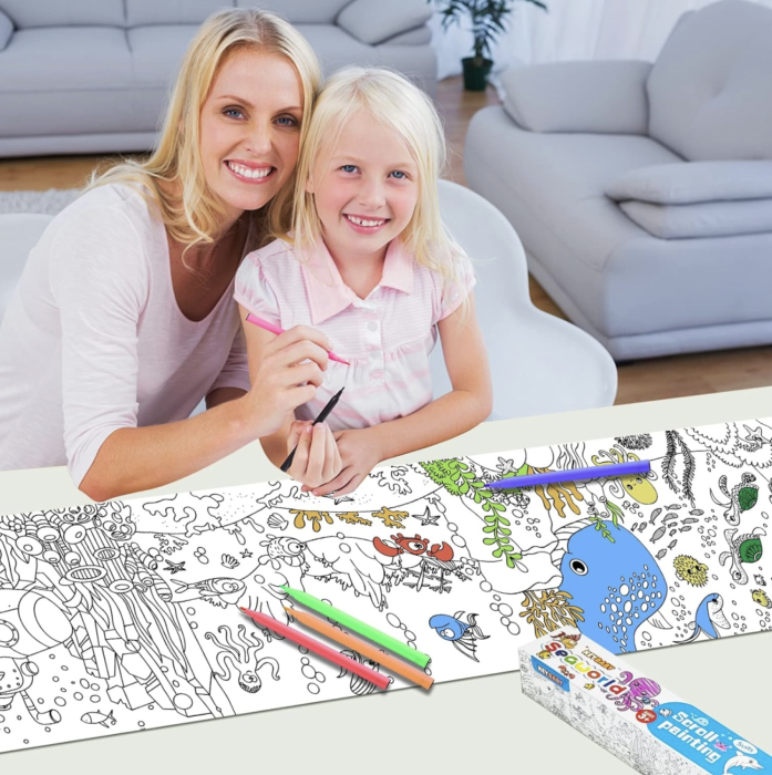 Plansa de Colorat tip Rulou Autoadeziv Ocean, 200x30 cm cu 12 Creioane  Descriere Produs: [3]
