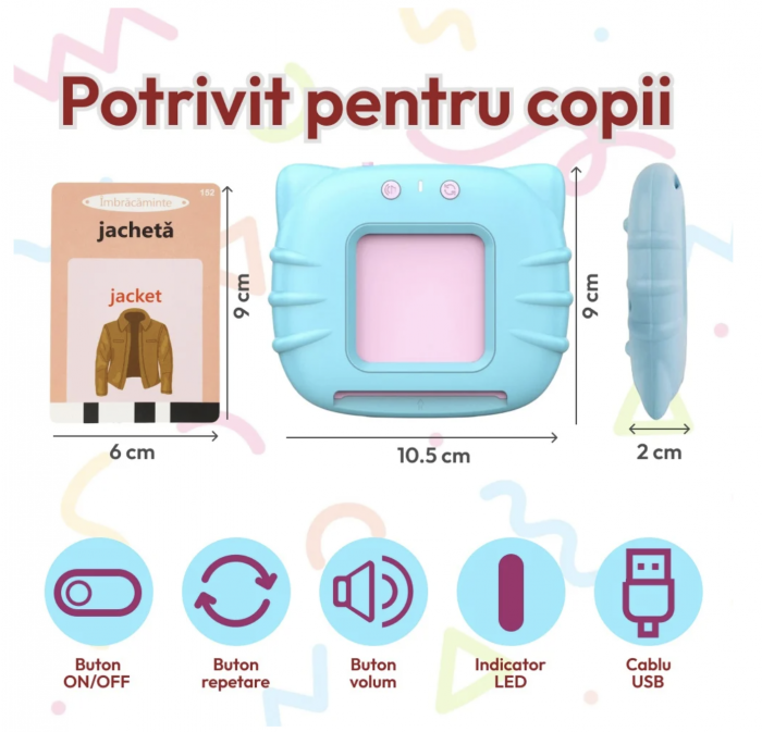 Cititor de carduri educativ – limba romana si engleza – 448 cuvinte, Albastru [6]