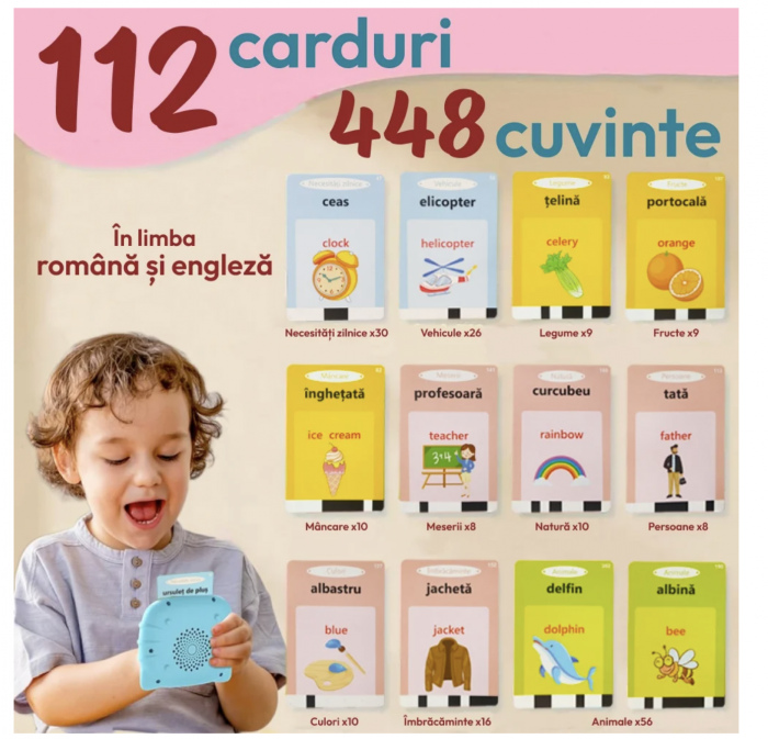 Cititor de carduri educativ – limba romana si engleza – 448 cuvinte, Albastru [5]