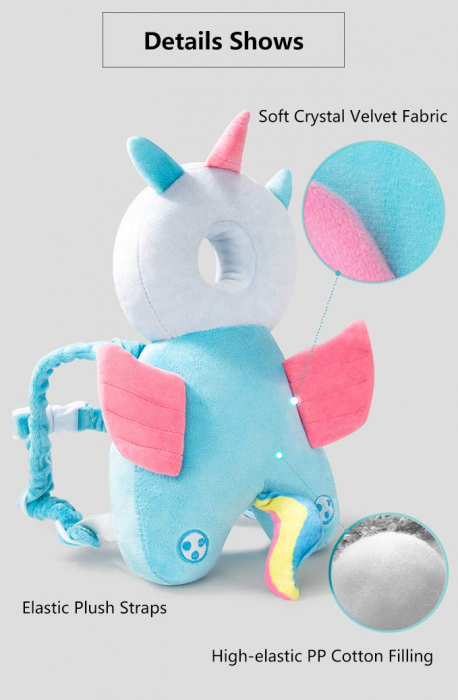 Protectie de cap si spate pentru bebelusi, din plus, de tip rucsacel, Unicorn bleu [6]