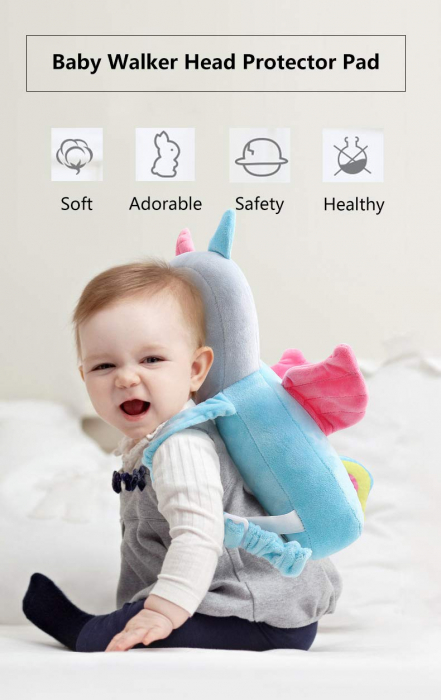Protectie de cap si spate pentru bebelusi, din plus, de tip rucsacel, Unicorn roz [12]