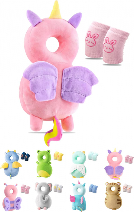 Protectie de cap si spate pentru bebelusi, din plus, de tip rucsacel, Unicorn roz [10]