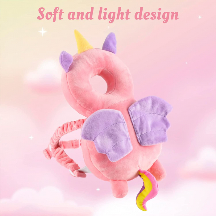 Protectie de cap si spate pentru bebelusi, din plus, de tip rucsacel, Unicorn roz [5]