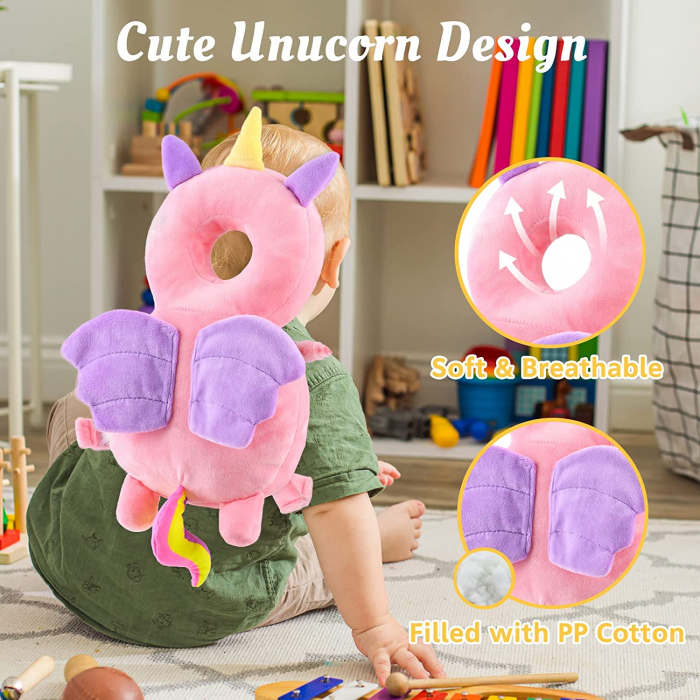 Protectie de cap si spate pentru bebelusi, din plus, de tip rucsacel, Unicorn roz [4]