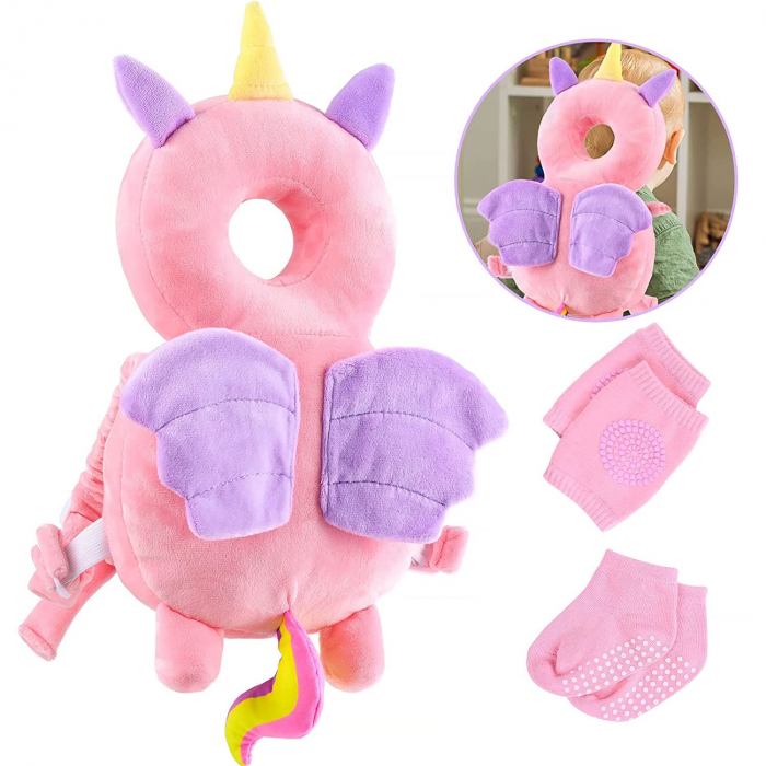 Protectie de cap si spate pentru bebelusi, din plus, de tip rucsacel, Unicorn roz [15]