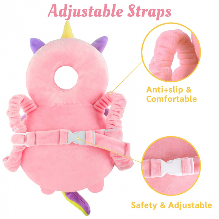 Protectie de cap si spate pentru bebelusi, din plus, de tip rucsacel, Unicorn roz [3]