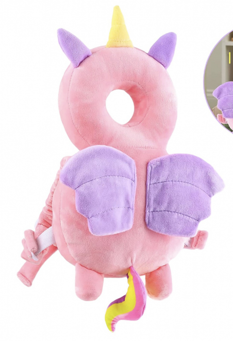 Protectie de cap si spate pentru bebelusi, din plus, de tip rucsacel, Unicorn roz [7]