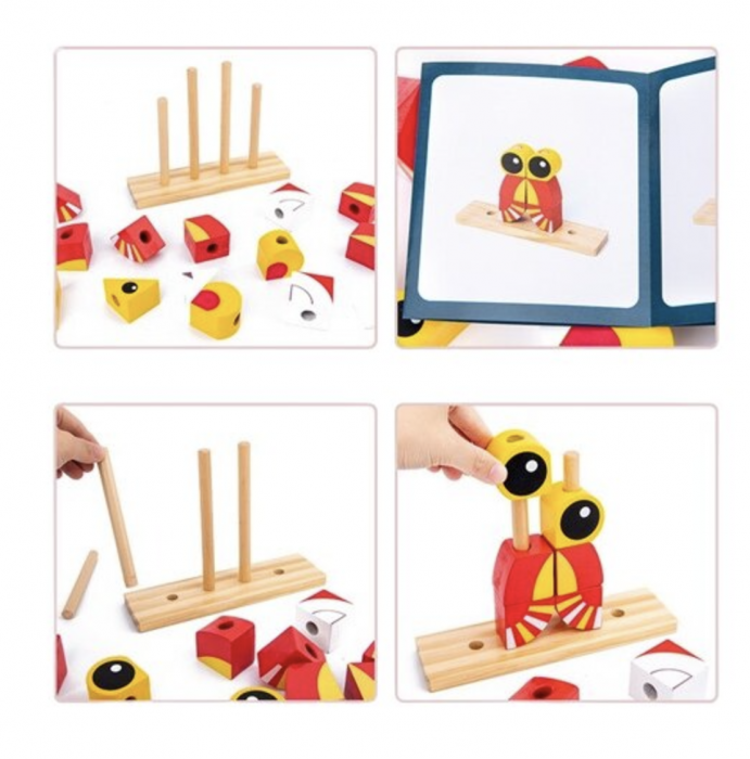 Puzzle 3D din 12 cuburi colorate, pe tije, Leul rosu cu galben [5]