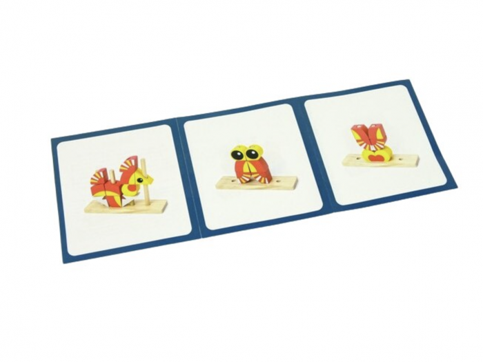 Puzzle 3D din 12 cuburi colorate, pe tije, Leul rosu cu galben [8]