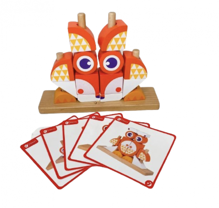 Puzzle 3D din 12 cuburi colorate, pe tije, Vulpea portocalie [2]
