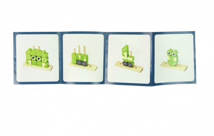 Puzzle 3D din 12 cuburi colorate, pe tije, Broscuta verde [7]