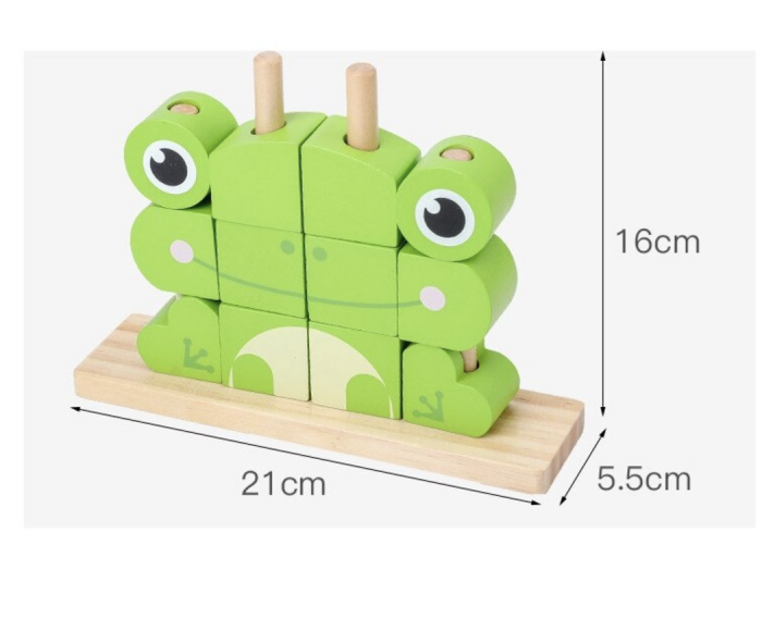 Puzzle 3D din 12 cuburi colorate, pe tije, Broscuta verde [8]