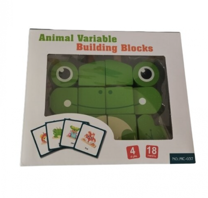 Puzzle 3D din 12 cuburi colorate, pe tije, Broscuta verde [9]