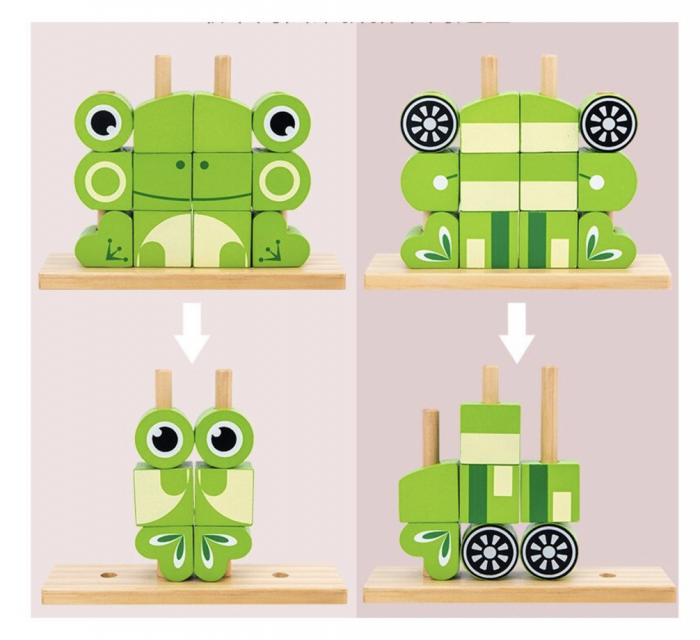 Puzzle 3D din 12 cuburi colorate, pe tije, Broscuta verde [3]