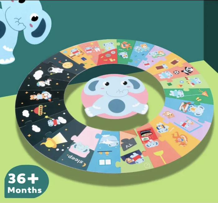 Puzzle Circular Educativ Rutina Zilnica A Elefantului KABI Diametru 50 cm 25 Piese Mari 18 Luni+ [4]