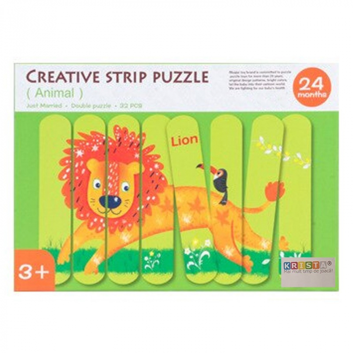 Puzzle cu piese betisoare din lemn, Creative Puzzle Stripes, Animale Salbatice [2]