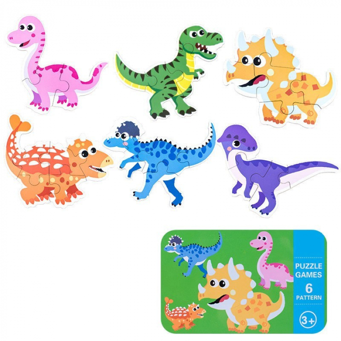 Puzzle dinozauri in cutiuta metalica