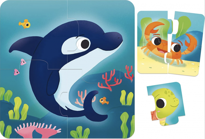 Set 8 Puzzle Copii Piese Mari Carton – Animale Marine [2]