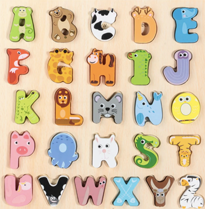 Puzzle incastru 3D alfabetul cu litere mari si imagini animale [8]