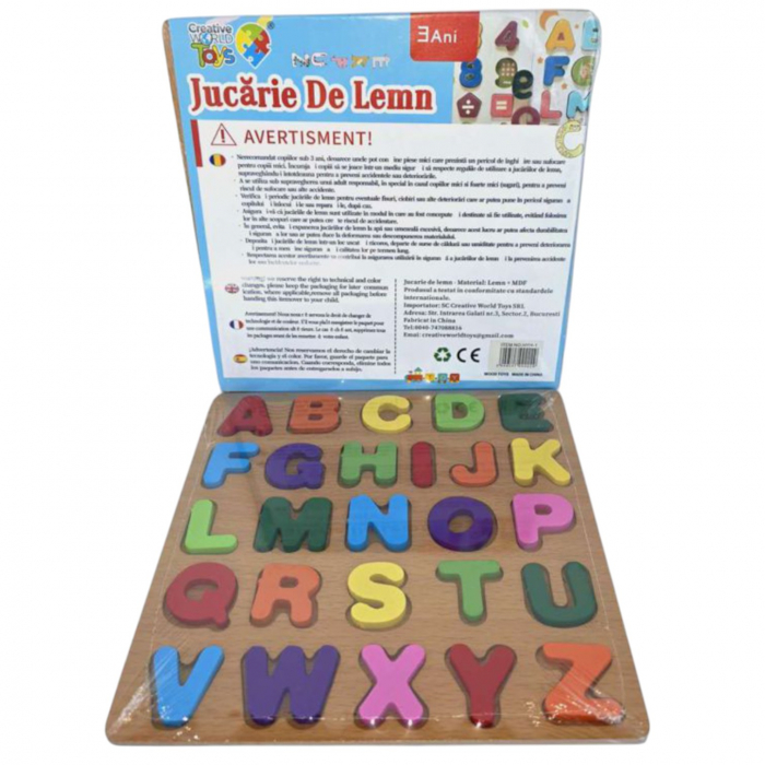 Puzzle incastru 3D litere mari, din lemn, 20x20 cm [5]