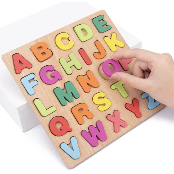 Puzzle incastru 3D litere mari, din lemn, 20x20 cm [2]