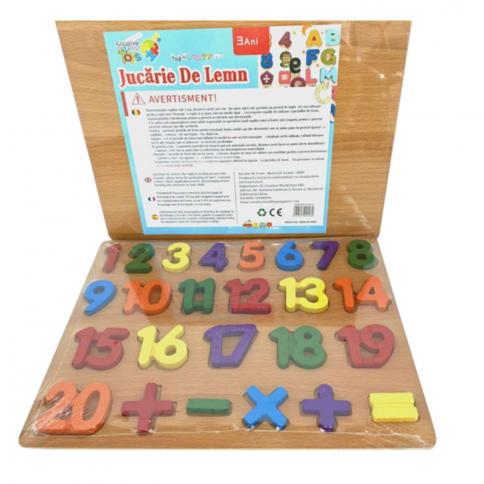 Puzzle incastru 3D cifre si semne matematice, din lemn, 20x20 cm [3]