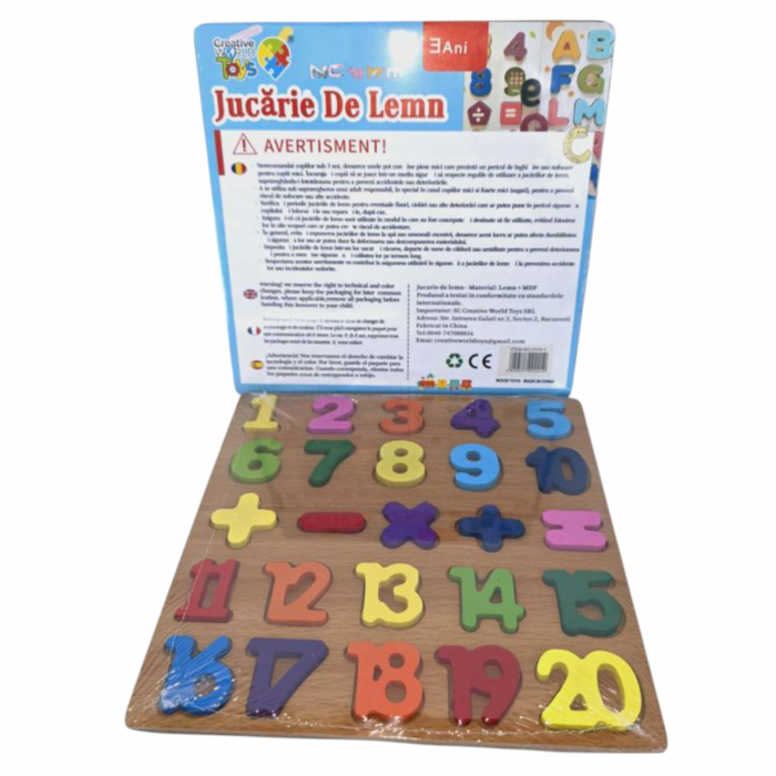 Puzzle incastru 3D cifre si semne matematice, din lemn, 20x20 cm [4]