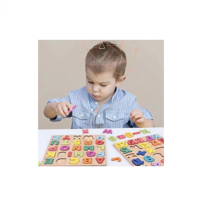 Puzzle incastru 3D cifre si semne matematice, din lemn, 20x20 cm [2]