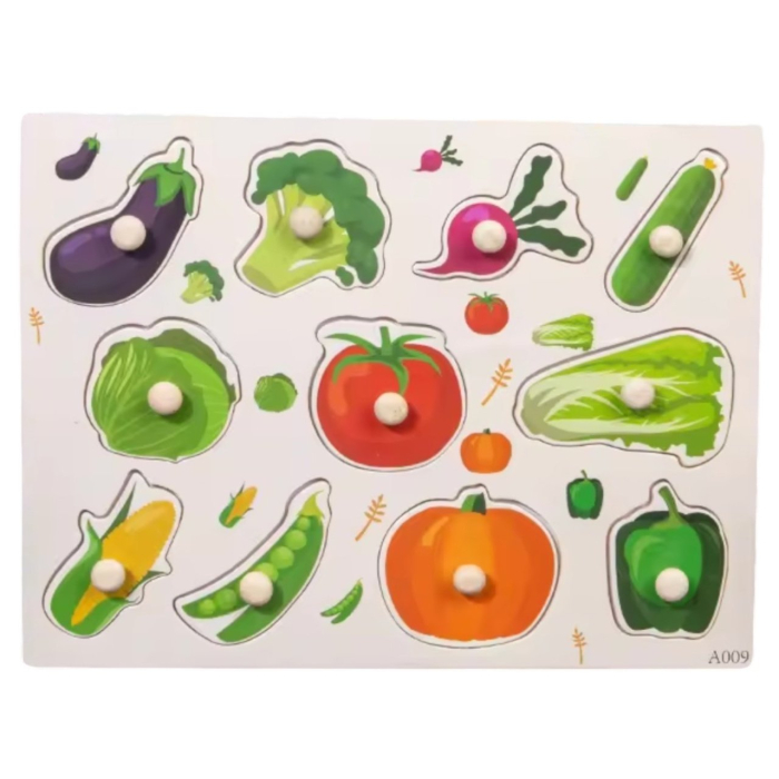 Puzzle Incastru Cu Buton si Imagini cu Legume, din lemn
