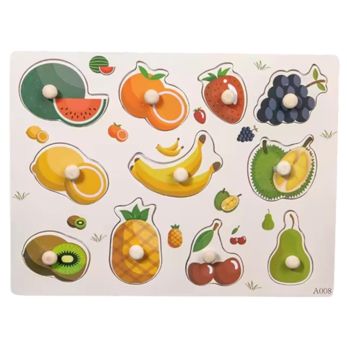 Puzzle Incastru Cu Buton si Imagini cu Fructe, din lemn