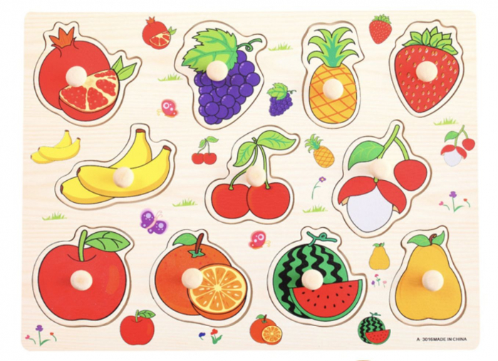 Puzzle Incastru Din Lemn Cu Fructe Cu Buton Si Imagini [5]