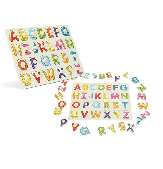 Puzzle Incastru Din Lemn Cu Litere Mari Cu Buton Si Imagini [2]