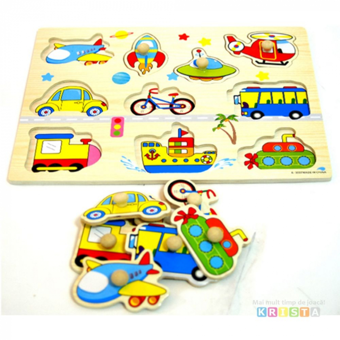 Puzzle Incastru Din Lemn Cu Vehicule Cu Buton Si Imagini [2]