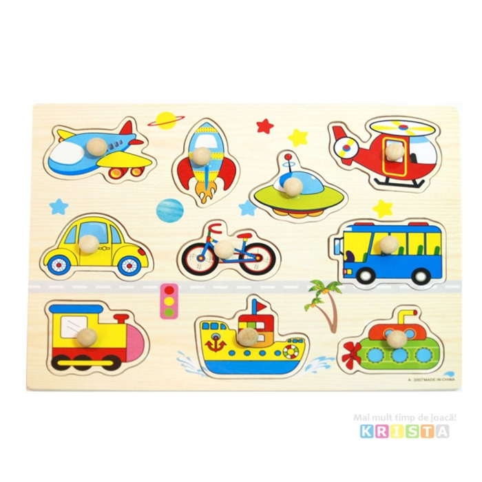 Puzzle Incastru Din Lemn Cu Vehicule Cu Buton Si Imagini [3]
