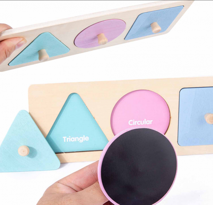 Puzzle incastru magnetic de mari dimensiuni, cu 3 Forme geometrice pastel [4]