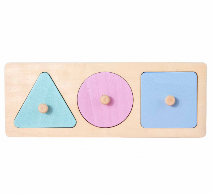 Puzzle incastru magnetic de mari dimensiuni, cu 3 Forme geometrice pastel