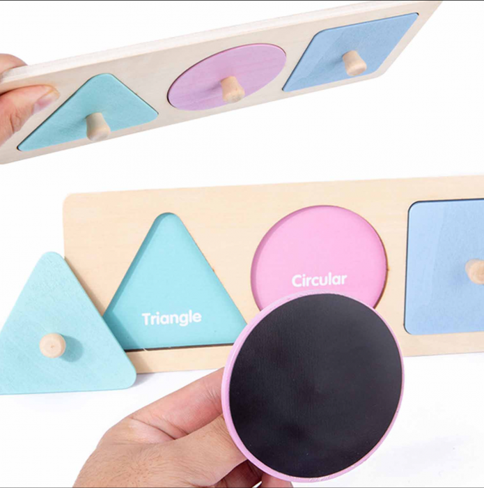 Puzzle incastru magnetic de mari dimensiuni, cu 3 Forme geometrice pastel [2]