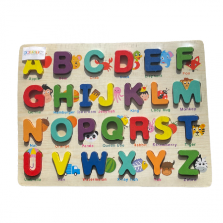 Puzzle Incastru Montessori Cu Litere Mari 3D si Cuvinte asociate, din lemn