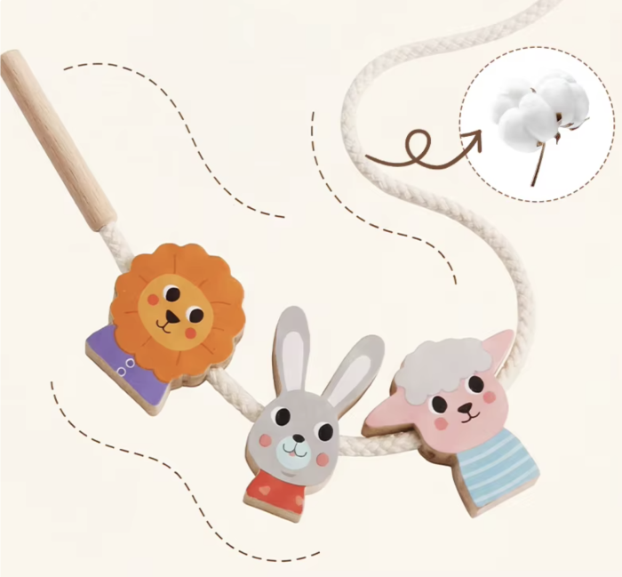 Puzzle incastru si snuruit din lemn Autobuzul cu animale, 7 figurine 3D, Montessori, +18 luni [6]