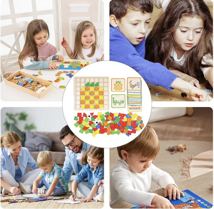 Puzzle mozaic cu piese 3D, cu Animale, 120 piese, din lemn [7]