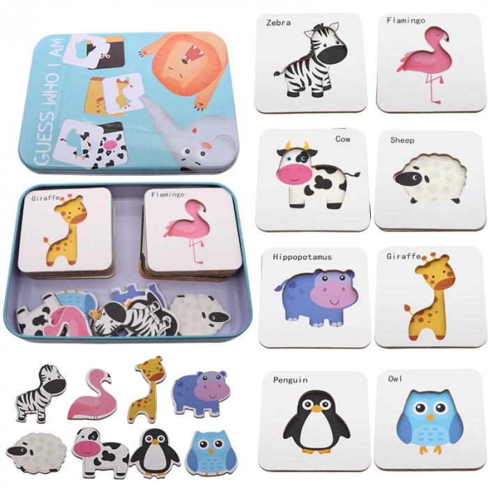 Puzzle si sabloane Animalele salbatice - Ghici cine sunt?, in cutie metalica [2]