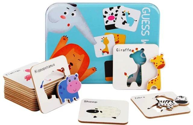 Puzzle si sabloane Animalele salbatice - Ghici cine sunt?, in cutie metalica [4]